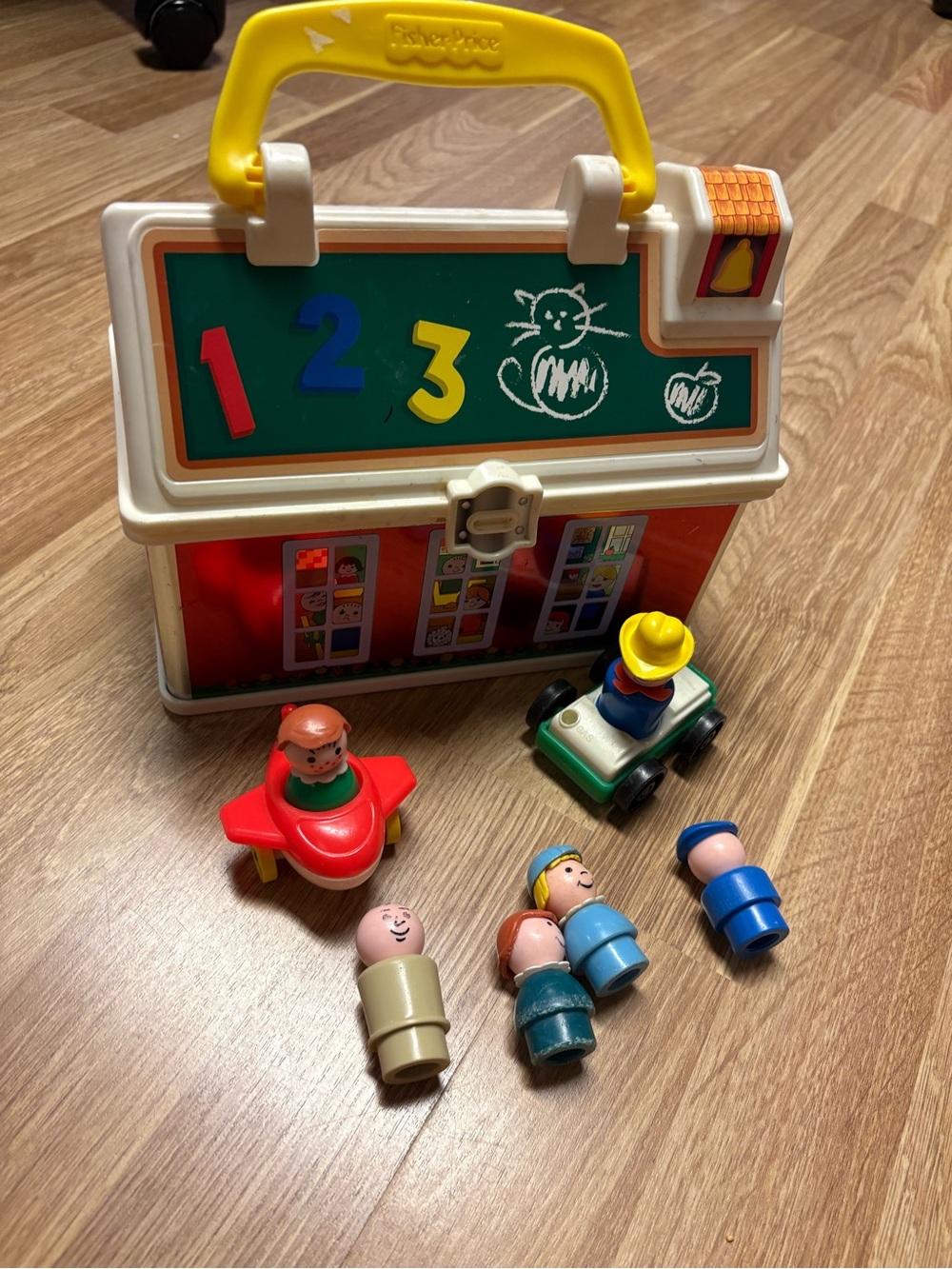 Vintage little people Kids School House Playset - White, Red, Green